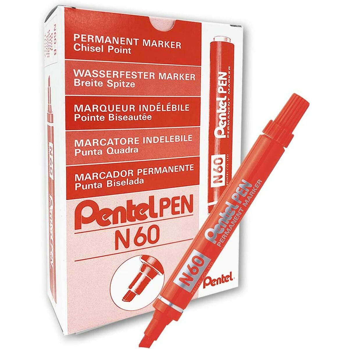 Permanent markörpenna Pentel N60 Röd 12 Delar