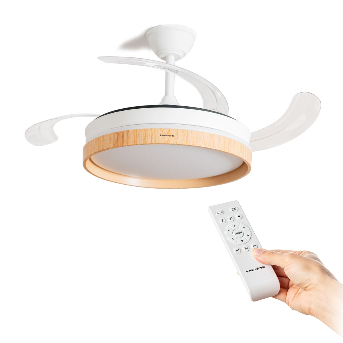 Takfläkt med LED-ljus och 4 Infällbara Blad Woteez InnovaGoods Trä 72 W Ø49-104 cm - 8