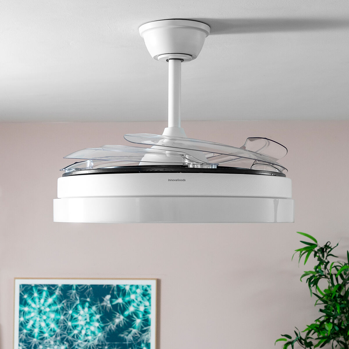 Takfläkt med LED-ljus och 4 Infällbara Blad Woteez InnovaGoods Trä 72 W Ø49-104 cm - 6