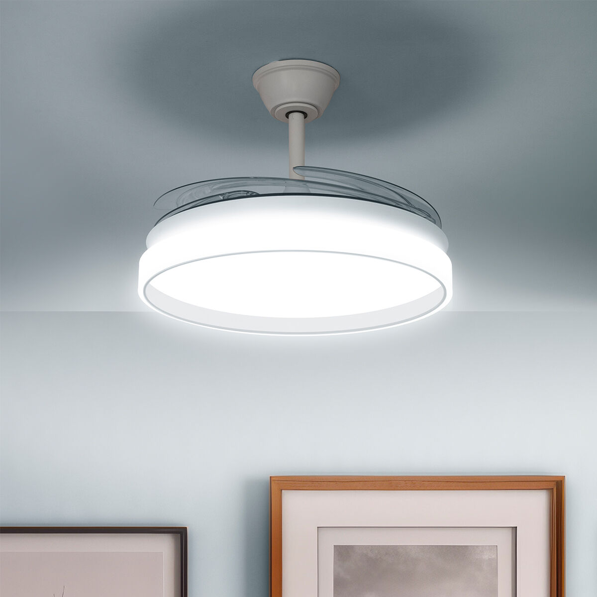 Takfläkt med LED-ljus och 4 Infällbara Blad Woteez InnovaGoods Trä 72 W Ø49-104 cm - 2
