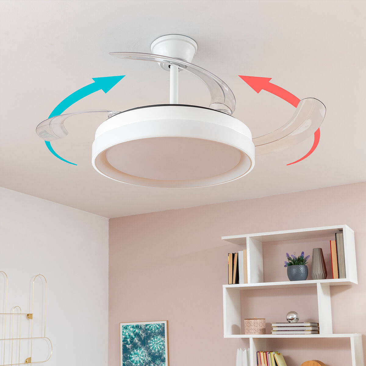Takfläkt med LED-ljus och 4 Infällbara Blad Woteez InnovaGoods Trä 72 W Ø49-104 cm - 5