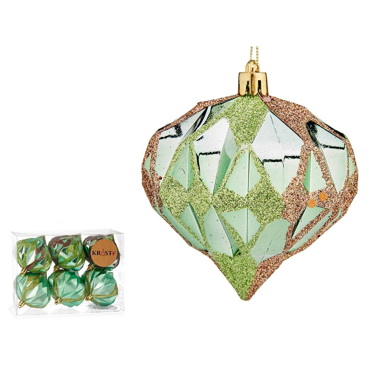 Uppsättning av julkulor Krist+ Grön Plast Diamant (12 antal) - 6