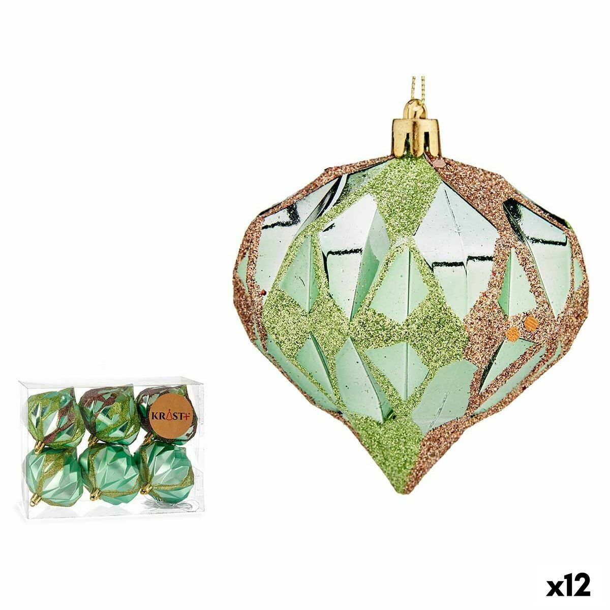 Uppsättning av julkulor Krist+ Grön Plast Diamant (12 antal) - 4