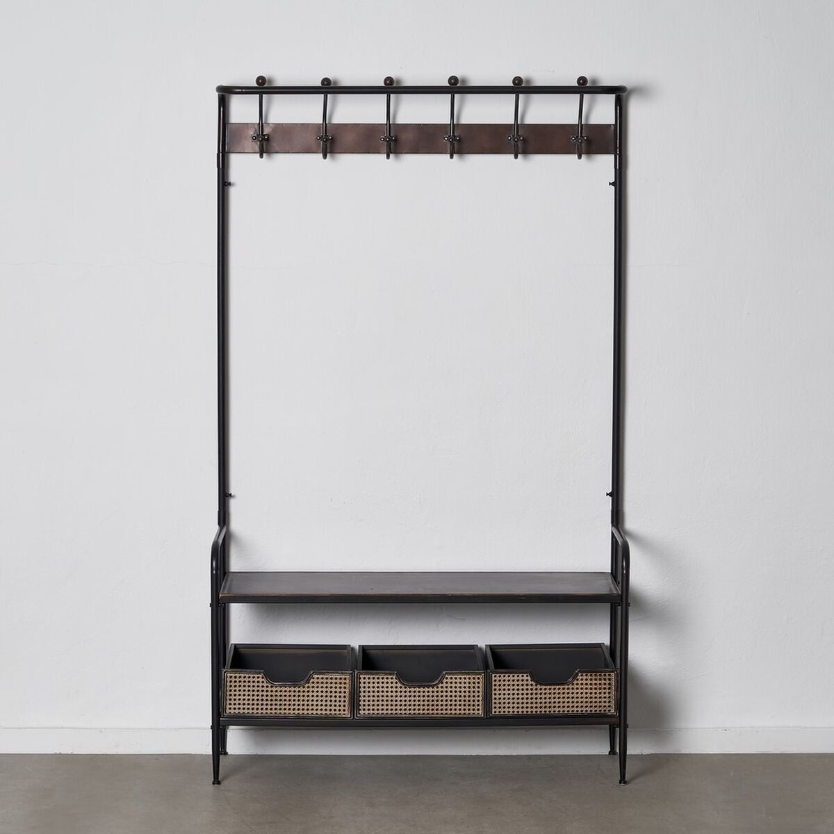 Hallmöbel med lådor BRICK Kapphängare Brun Svart Järn 111 x 37 x 185 cm - 8