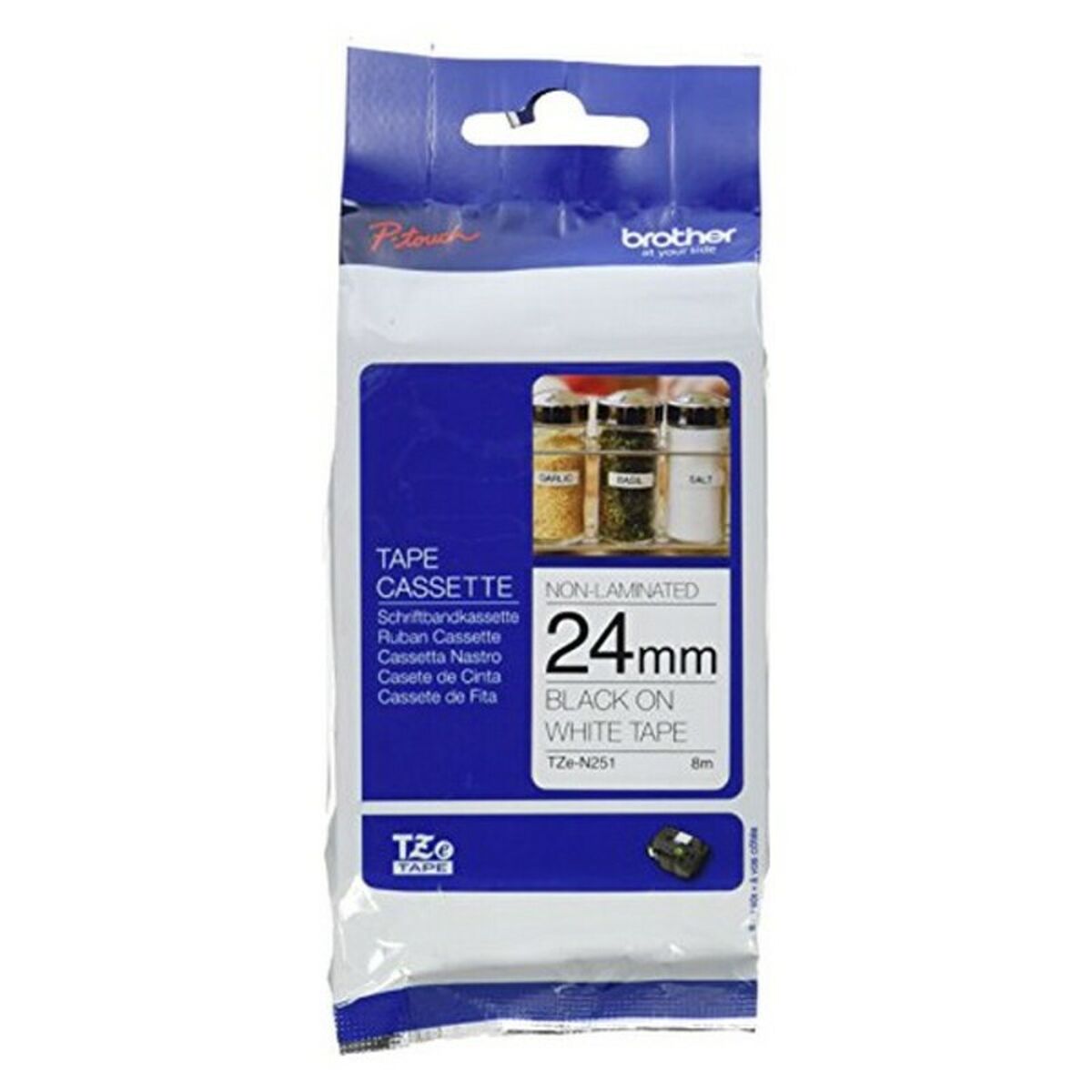 Laminerat Band till Etikettskrivare Brother TZe-N251 8 m Vit Svart Svart/Vit