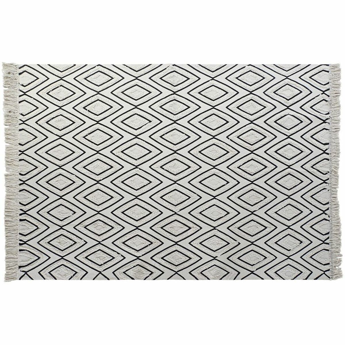 Matta DKD Home Decor 160 x 250 x 0,7 cm Svart Polyester Bomull Vit Romb Boho - 5