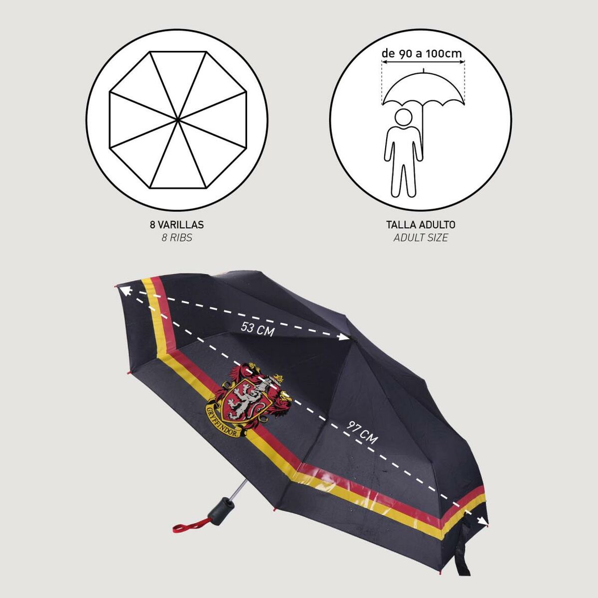 Hopfällbart paraply Harry Potter Svart 97 cm 53 cm - 10
