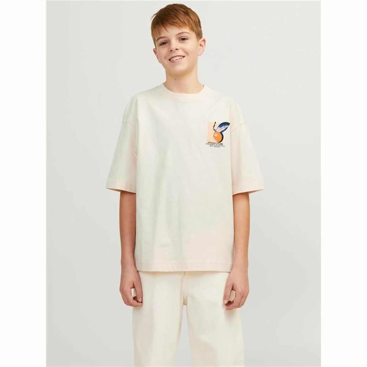 Barn T-shirt med kortärm Jack & Jones tampa Back Beige - 3