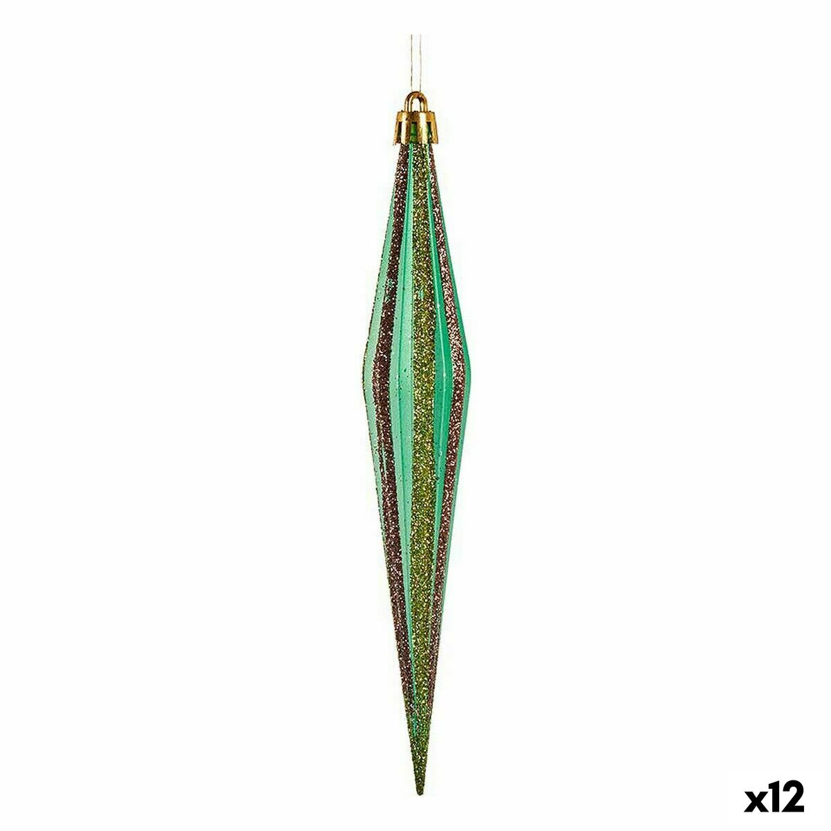 Juldekorationer Krist+ Grön Gyllene Avlång 3 x 8,5 x 19 cm (12 antal)