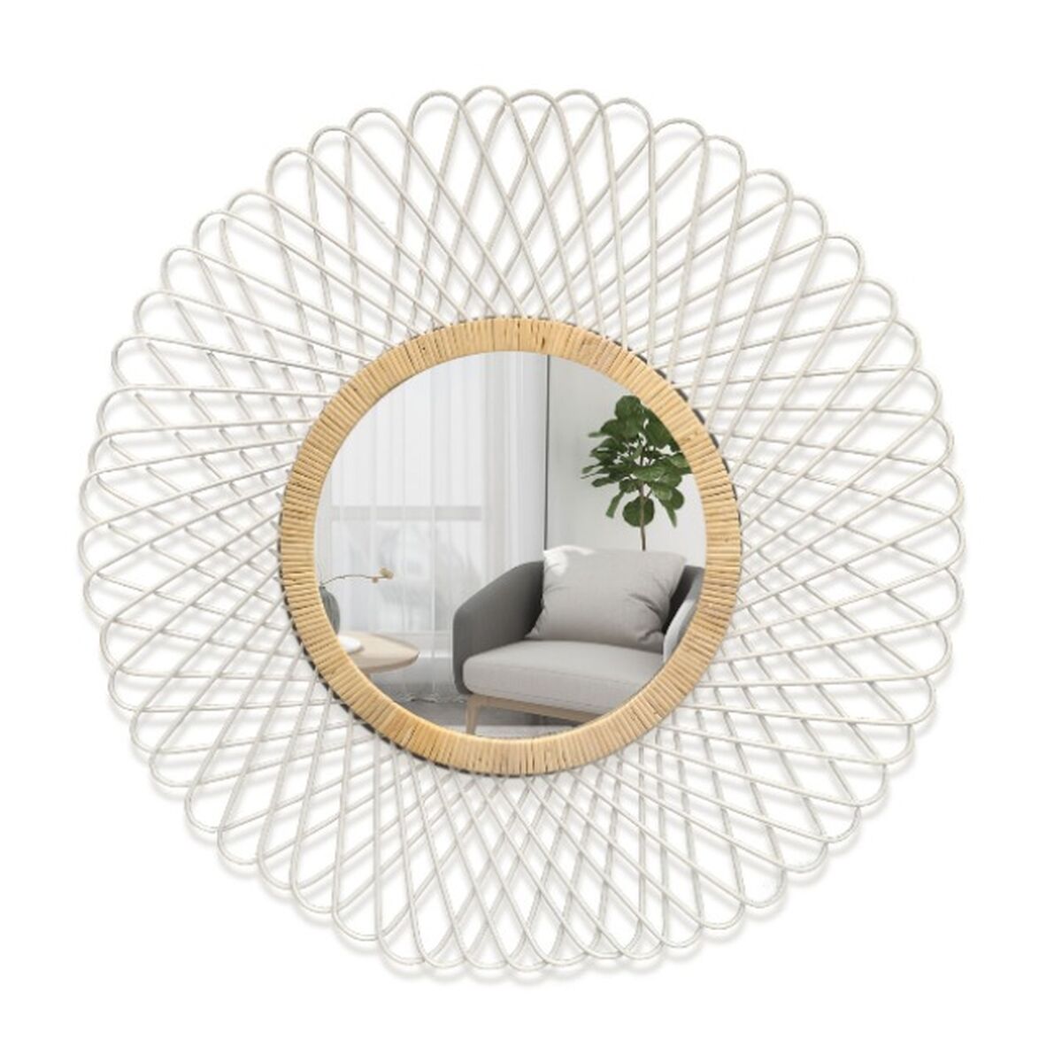 Väggspegel Versa Vit Bambu Speglar Rund 2,5 x 75 x 75 cm - 2