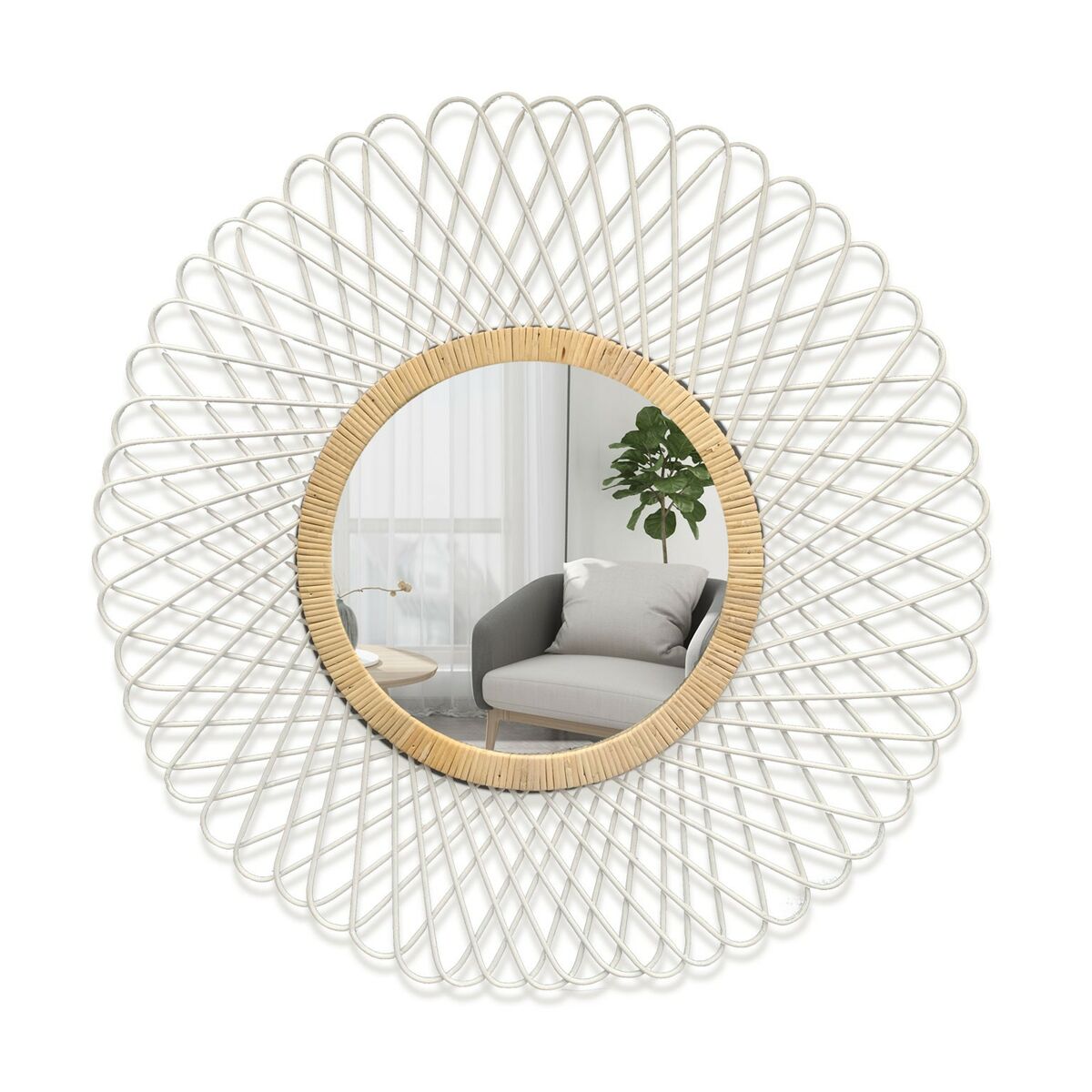 Väggspegel Versa Vit Bambu Speglar Rund 2,5 x 75 x 75 cm
