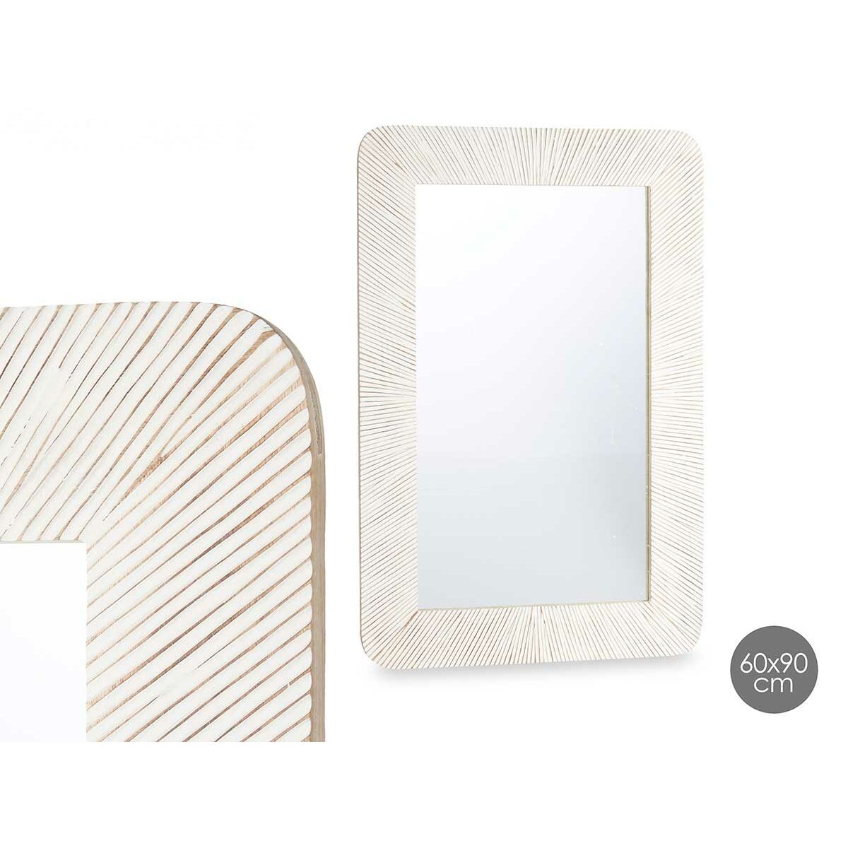 Väggspegel Gift Decor Vit Brun Ränder 90 x 60 x 2 cm Rektangulär - 2