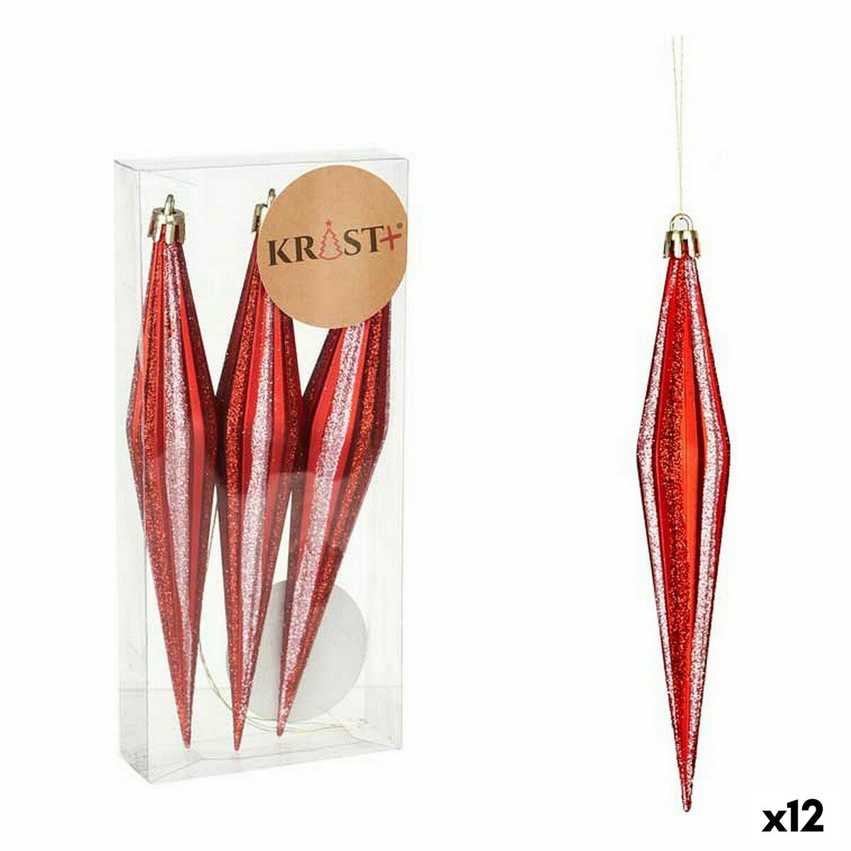 Juldekorationer Krist+ Röd PVC Avlång 8,5 x 3,5 x 19 cm (12 antal)