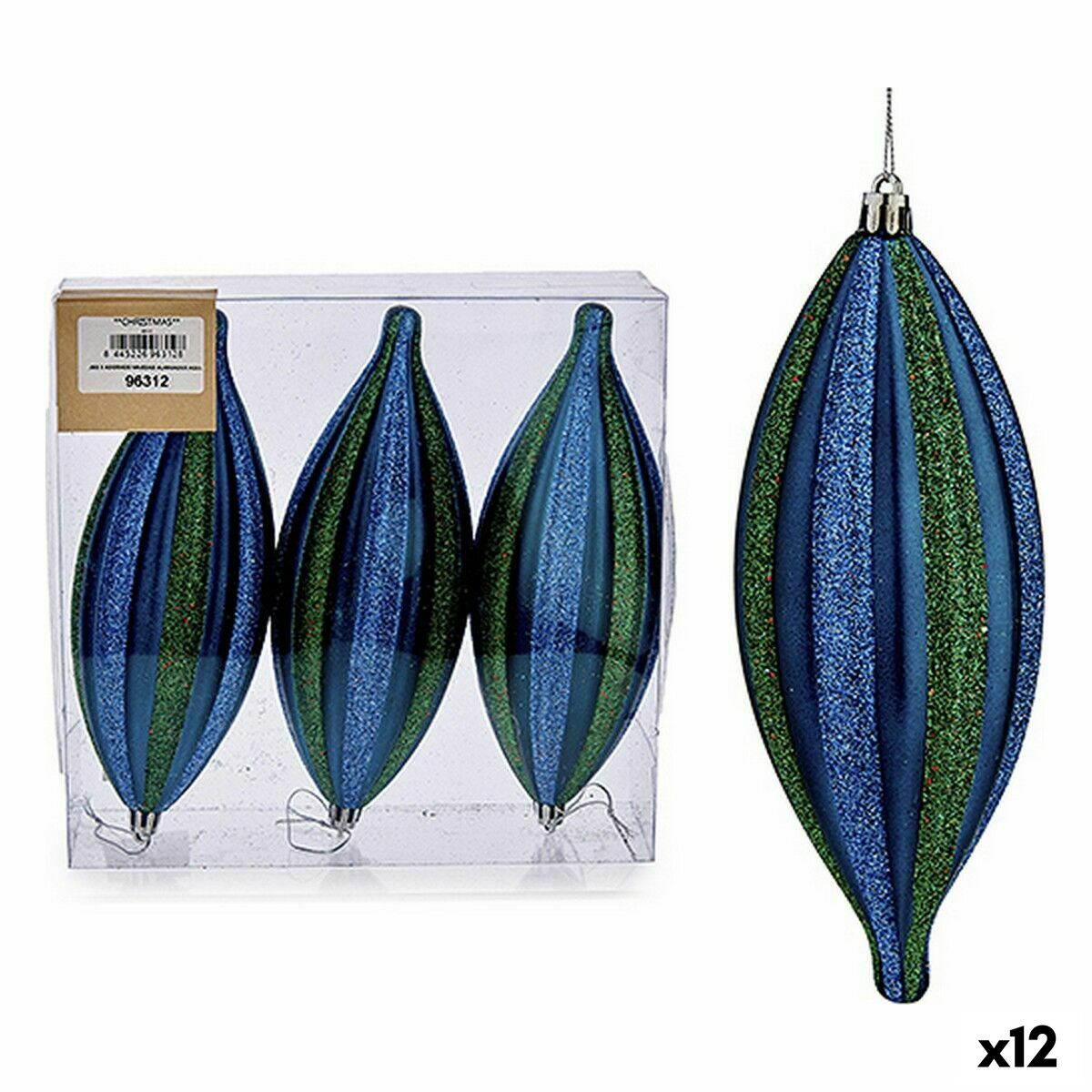 Juldekorationer Krist+ Blå Grön PVC Avlång 8,5 x 3,5 x 19 cm (12 antal)