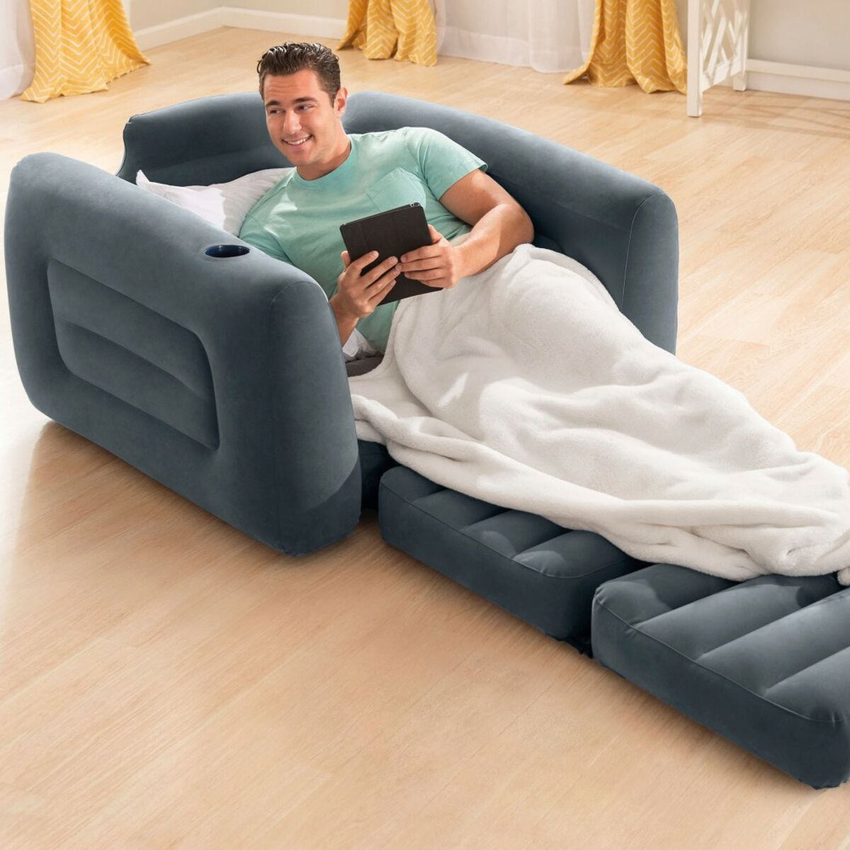 Uppblåsbar bäddsoffa Intex Pull-Out 177 x 66 x 224 cm Grå - 6