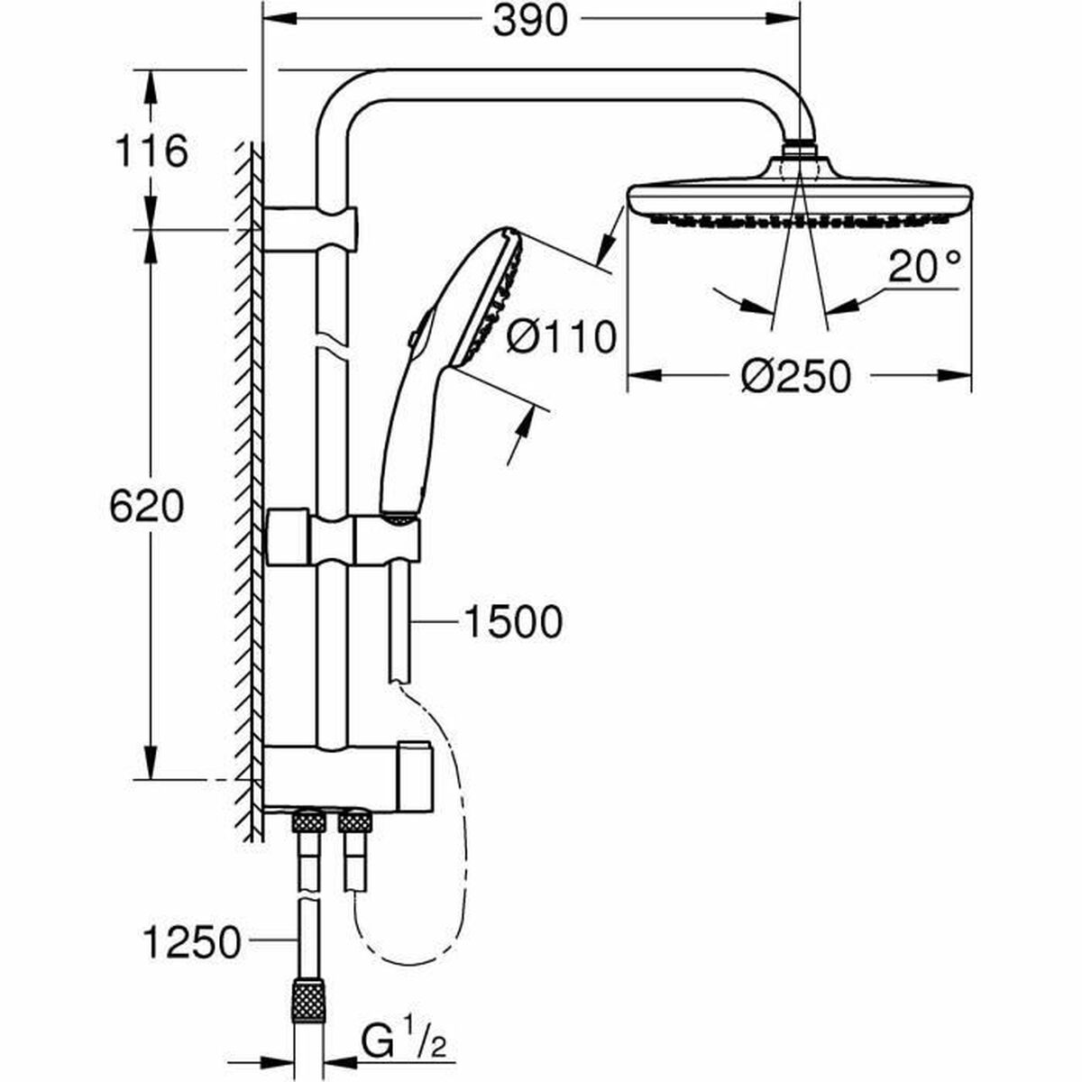 Duschpelare Grohe Vitalio Start System 250 Svart ABS - 3