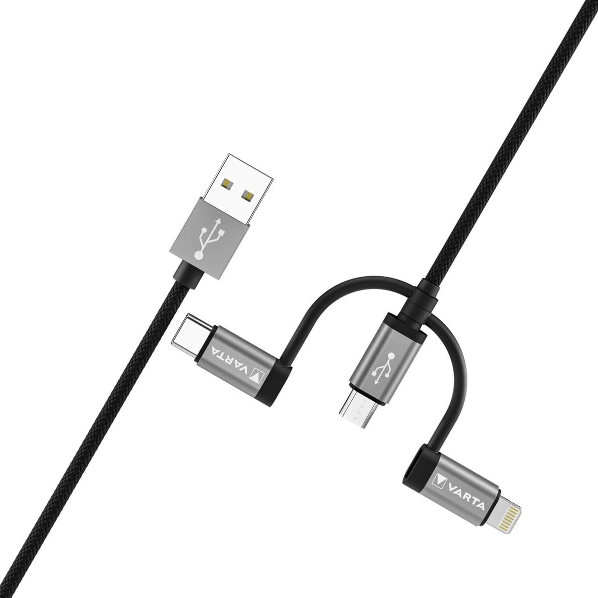 USB-kabel Varta 2 m Svart 3 i 1 USB-C Micro-USB Lightning - 4