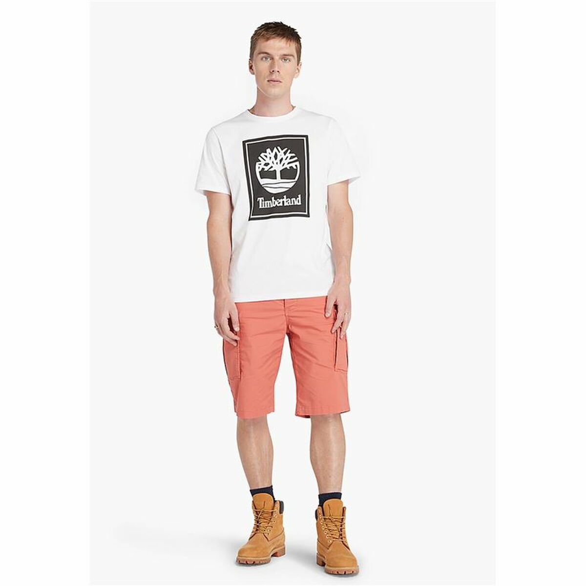 T-shirt med kortärm Herr Timberland Stack Logo Vit - 3