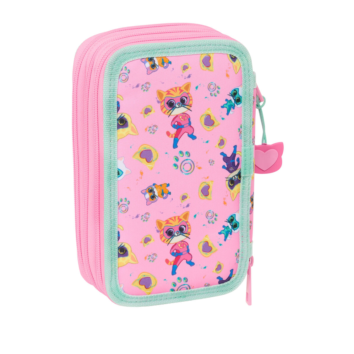 Trippel pennfodral SuperKitties Rosa Turkos 12,5 x 19,5 x 5,5 cm 37 Delar - 5