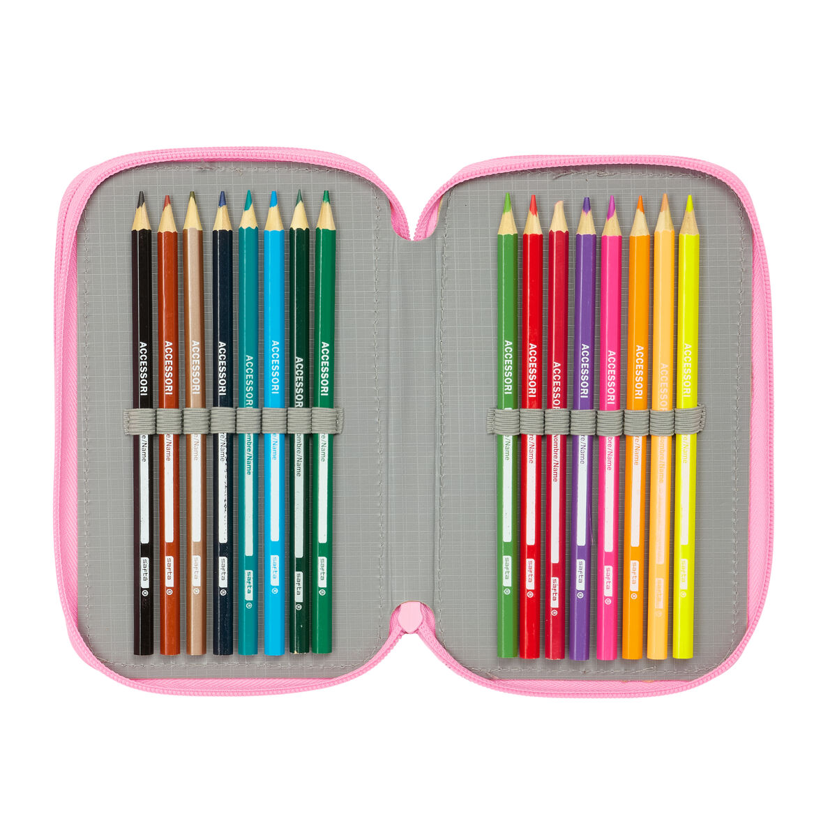Trippel pennfodral SuperKitties Rosa Turkos 12,5 x 19,5 x 5,5 cm 37 Delar - 2