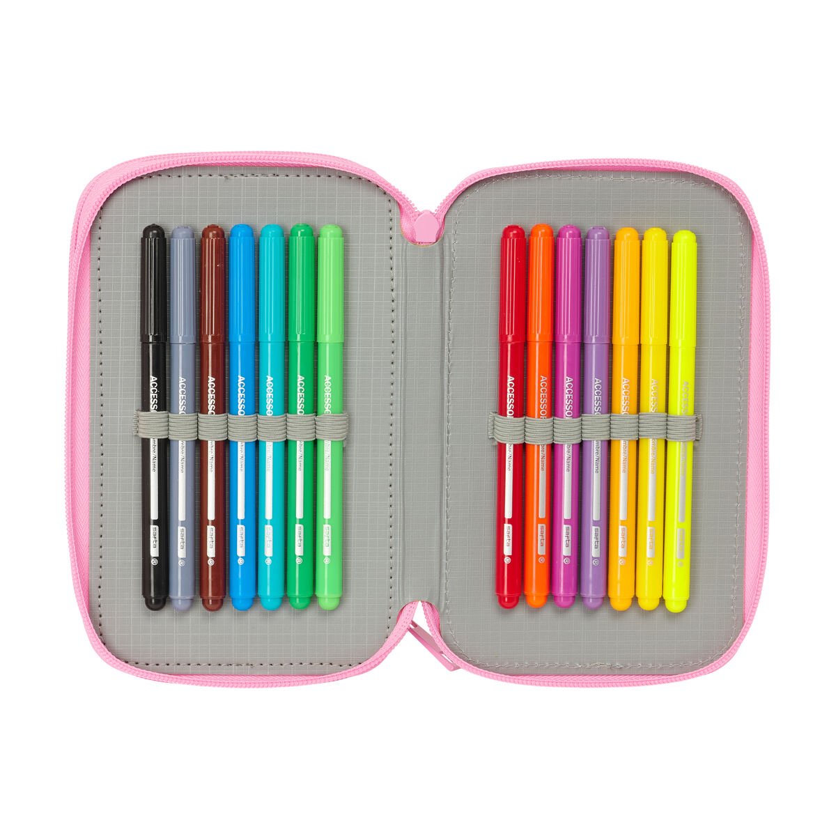 Trippel pennfodral SuperKitties Rosa Turkos 12,5 x 19,5 x 5,5 cm 37 Delar - 4