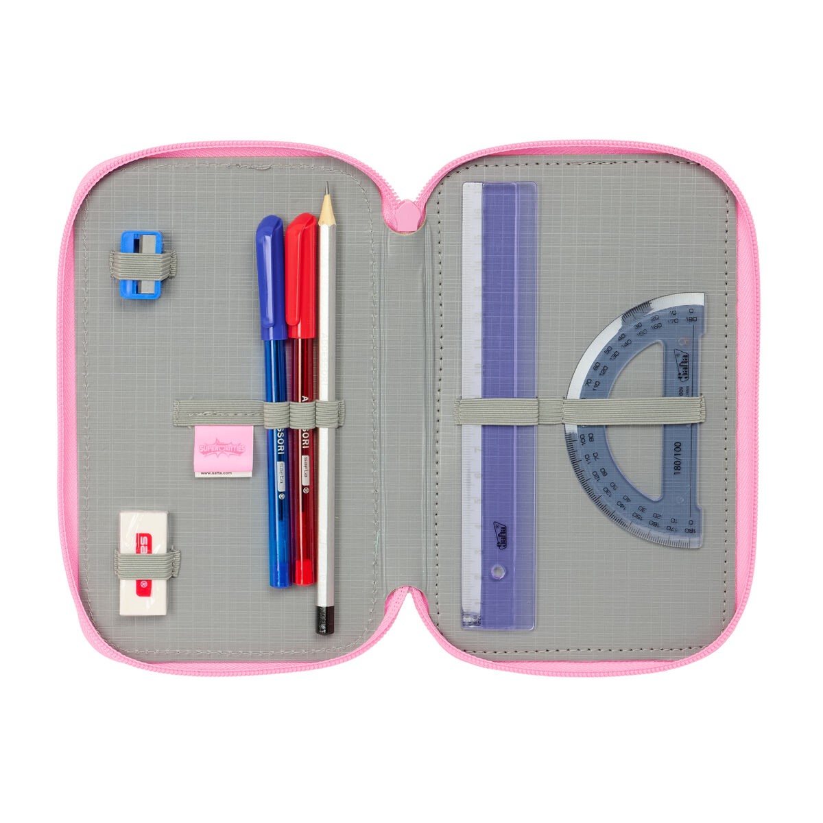 Trippel pennfodral SuperKitties Rosa Turkos 12,5 x 19,5 x 5,5 cm 37 Delar - 6