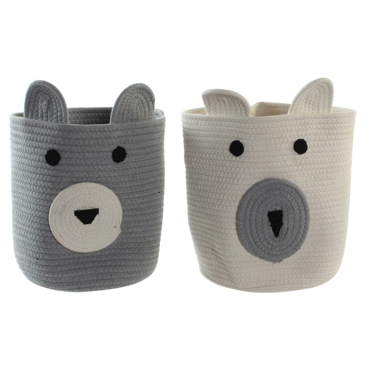 Dekorativ korg DKD Home Decor Vit Grå Barn Björn 25 x 25 x 37 cm (2 antal)