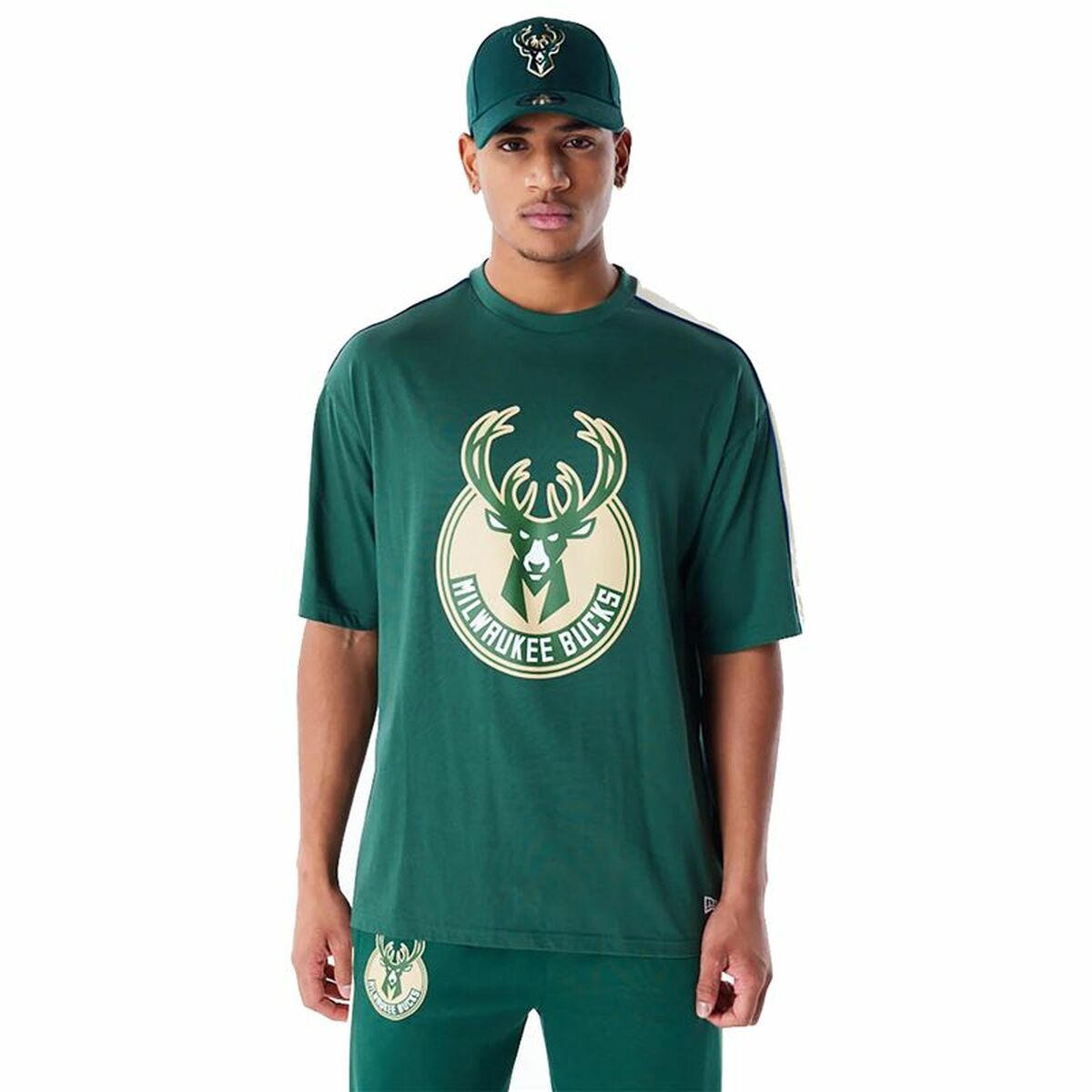 T-shirt med kortärm Herr New Era NBA PANEL OS Milwaukee Bucks Ljusgrön