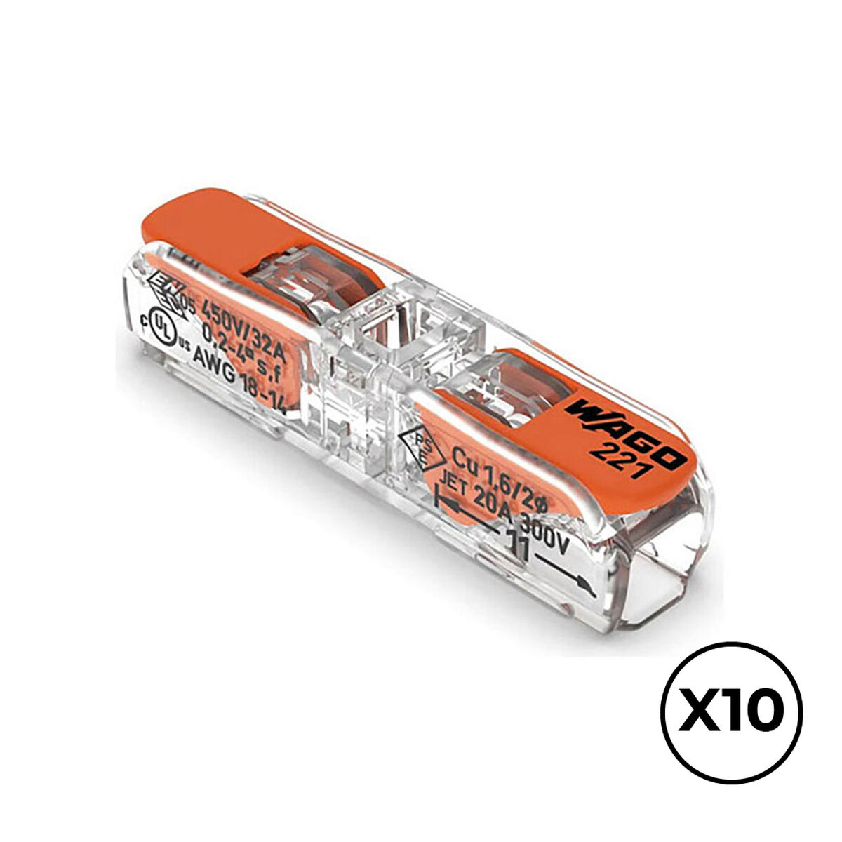 Snabbkoppling Wago 8,1 x 35,5 x 8,9 mm 4 mm 450 V Anslutningar x 2 (10 antal)