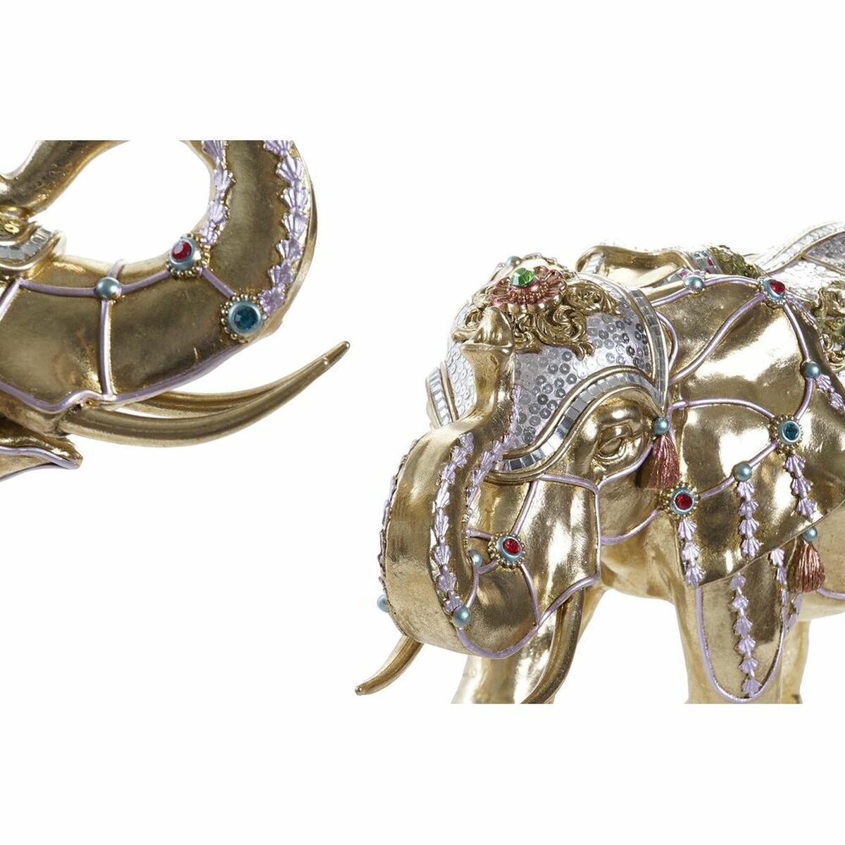 Prydnadsfigur DKD Home Decor Elefant Gyllene Harts Multicolour (45,5 x 20 x 35 cm) (2 antal) - 2