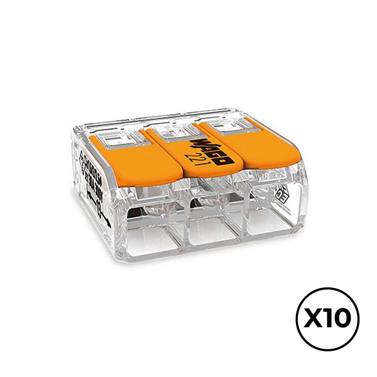 Snabbkoppling Wago 22,9 x 21,1 x 10,1 mm 450 V 3 conexiones 6 mm (10 antal)
