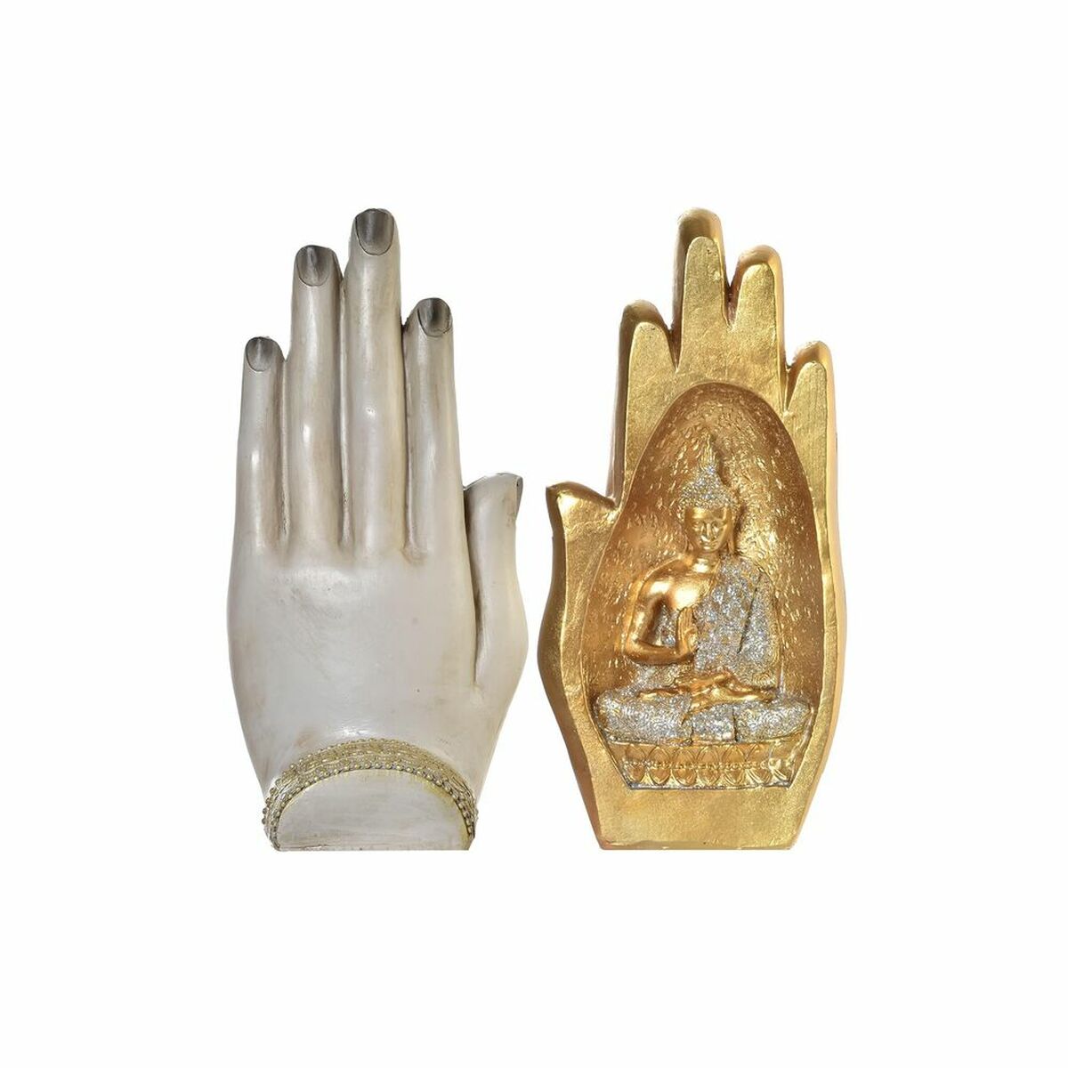 Prydnadsfigur DKD Home Decor Grå Gyllene Buddha Harts (10 x 7,2 x 20,9 cm) (2 antal) - 2