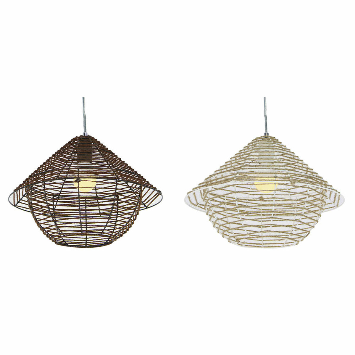 Taklampa DKD Home Decor Vit Brun Svart Naturell Metall Snöre Plast 50 W 220 V Urban 38 x 38 x 27 cm (2 antal) - 2