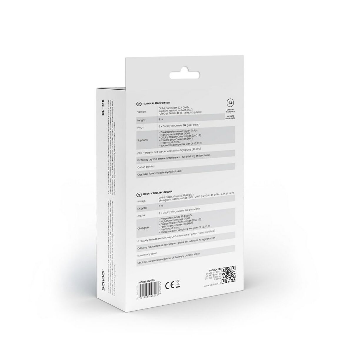 DisplayPort Kabel Savio CL-176 Svart 3 m - 2