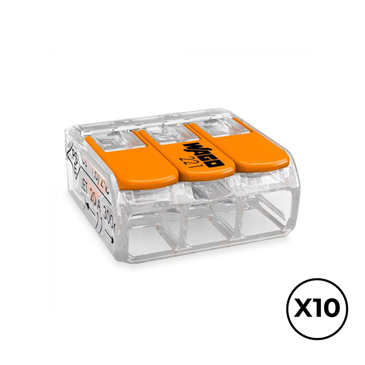 Snabbkoppling Wago 18,8 x 18,6 x 8,4 mm 4 mm 450 V 3 conexiones (10 antal)