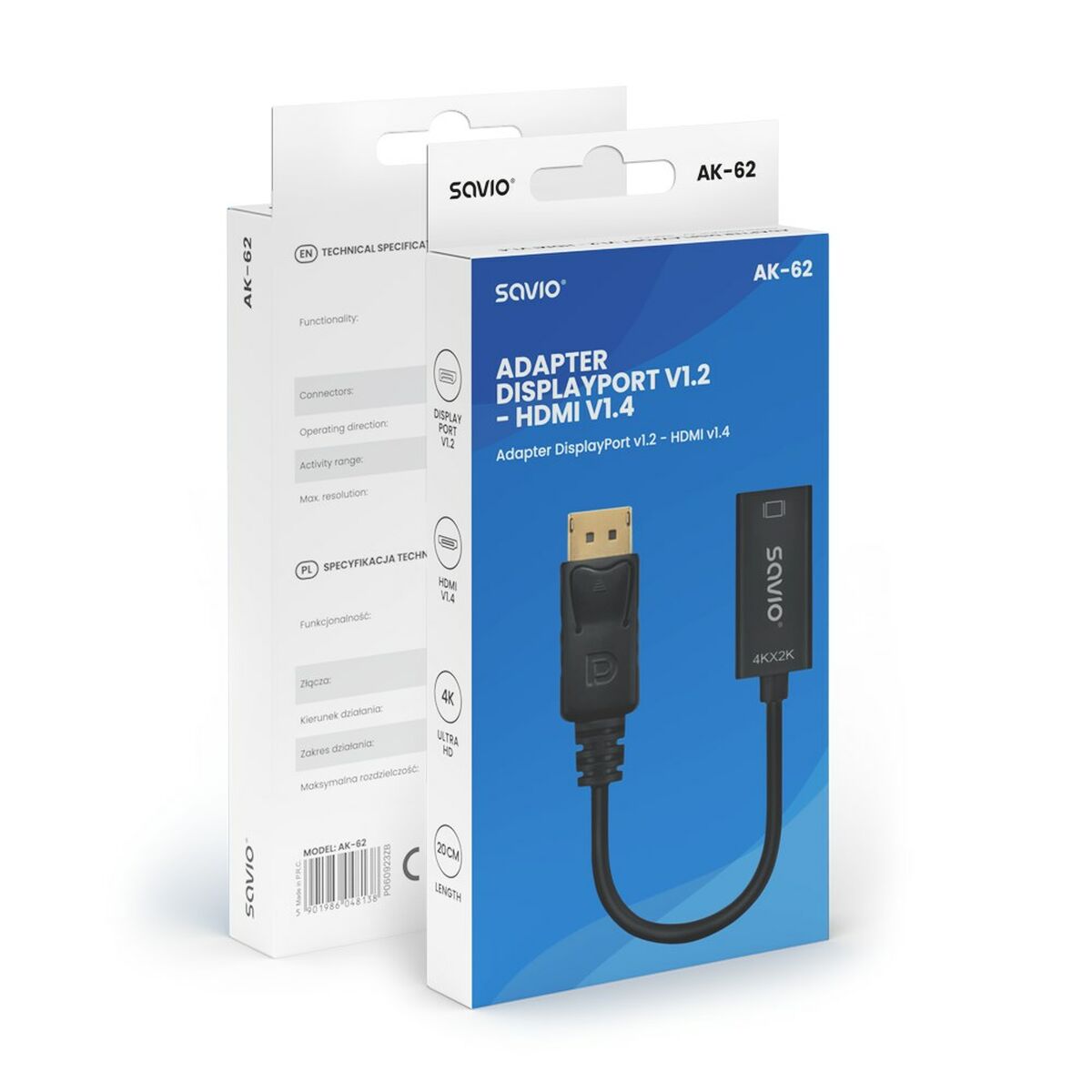 DisplayPort till HDMI Adapter Savio AK-62 20 cm - 2