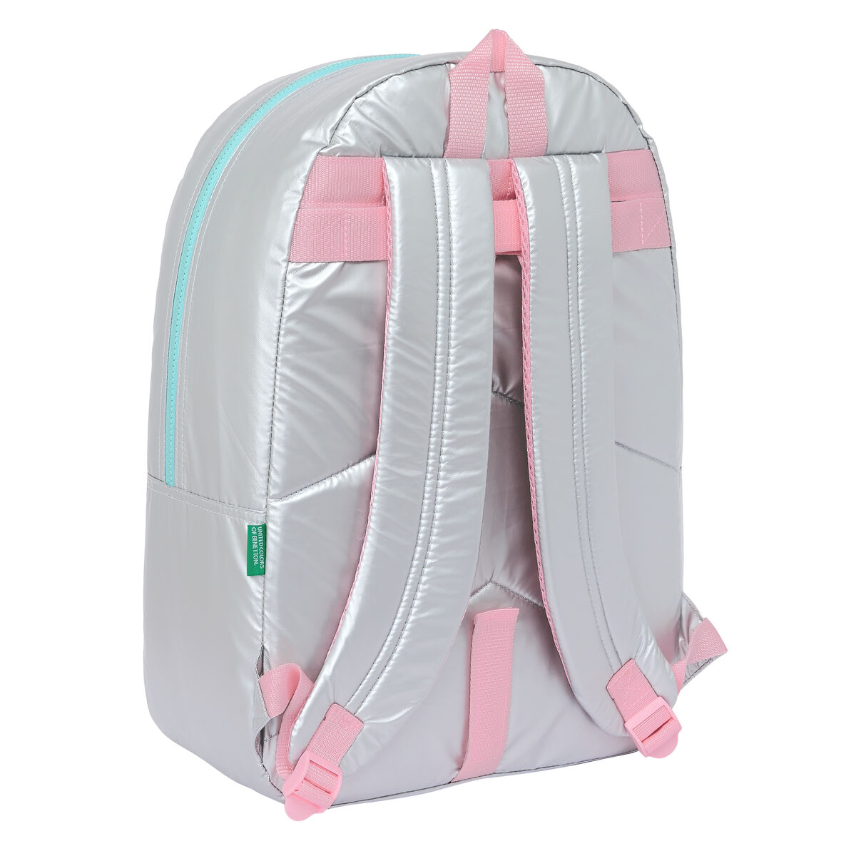 Skolryggsäck Benetton Silver Vadderad Silvrig 30 x 46 x 14 cm - 2