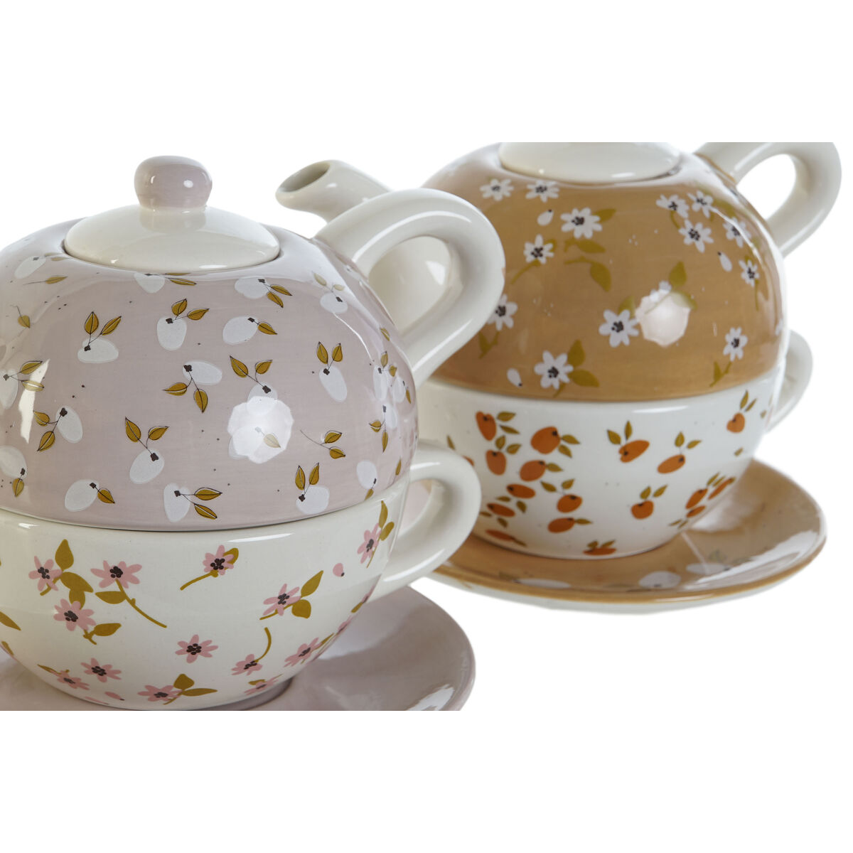 Tekanna DKD Home Decor Vit Grön Senap Ljusrosa Dolomite 750 ml (2 antal) - 6