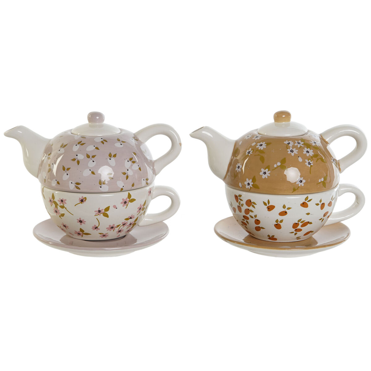 Tekanna DKD Home Decor Vit Grön Senap Ljusrosa Dolomite 750 ml (2 antal)