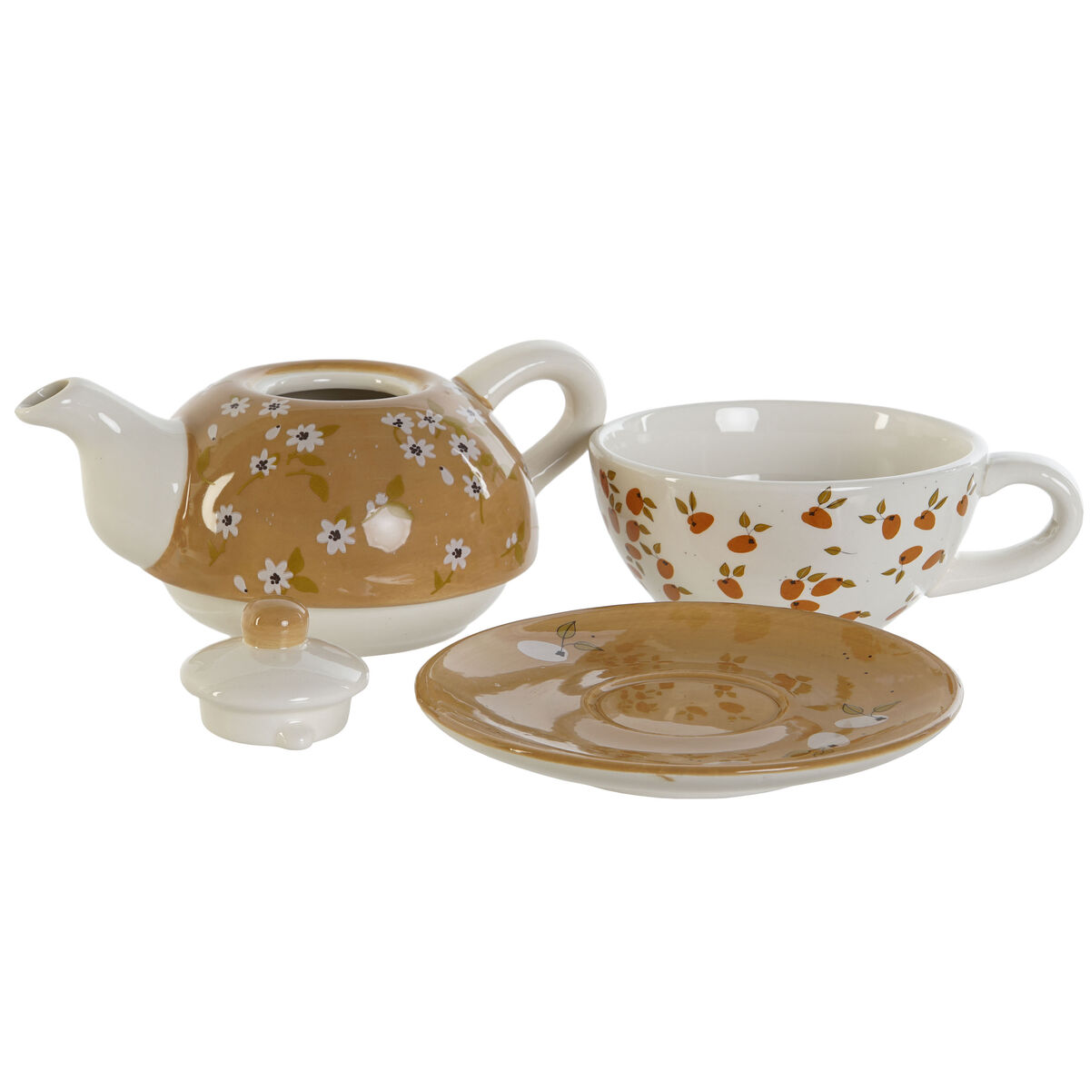 Tekanna DKD Home Decor Vit Grön Senap Ljusrosa Dolomite 750 ml (2 antal) - 5