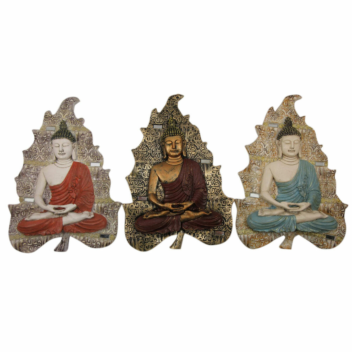 Väggdekoration DKD Home Decor Blå Röd Gyllene Buddha Orientalisk 19 x 3,1 x 26,5 cm (3 Delar) - 5