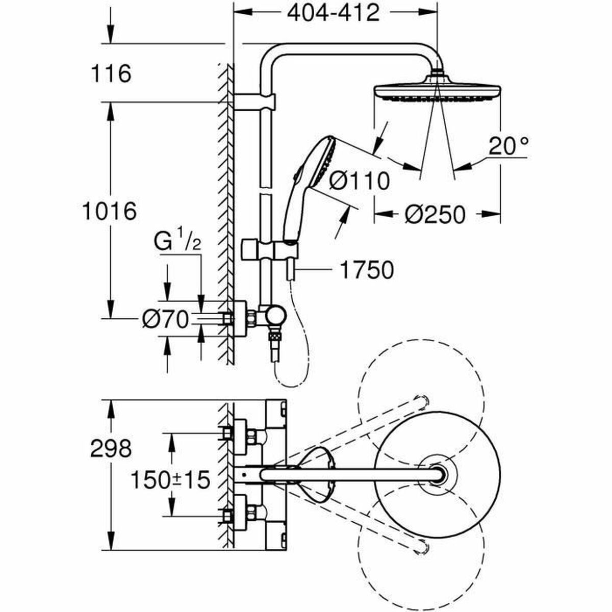 Duschpelare Grohe Vitalio Start System 250 ABS 22 mm 25 cm - 3