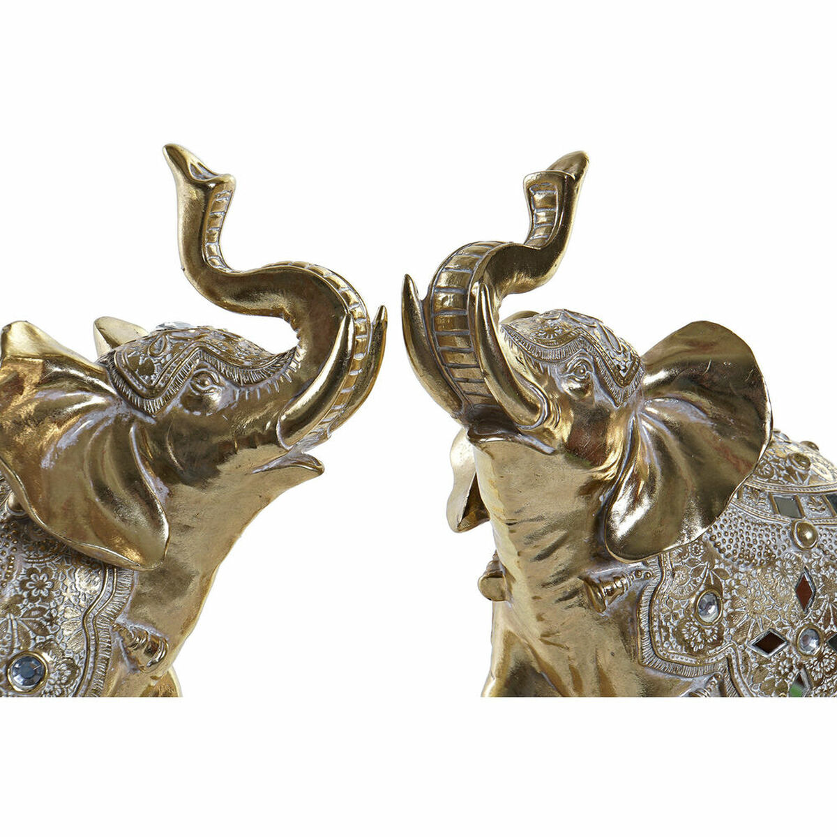 Prydnadsfigur DKD Home Decor Speglar Elefant Gyllene Harts (2 antal) (28 x 13 x 29 cm) - 2