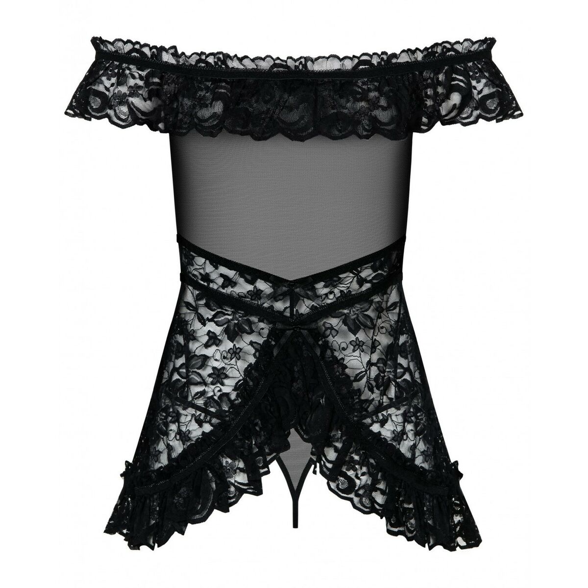 Babydoll Obsessive Svart L/XL Virágok - 5