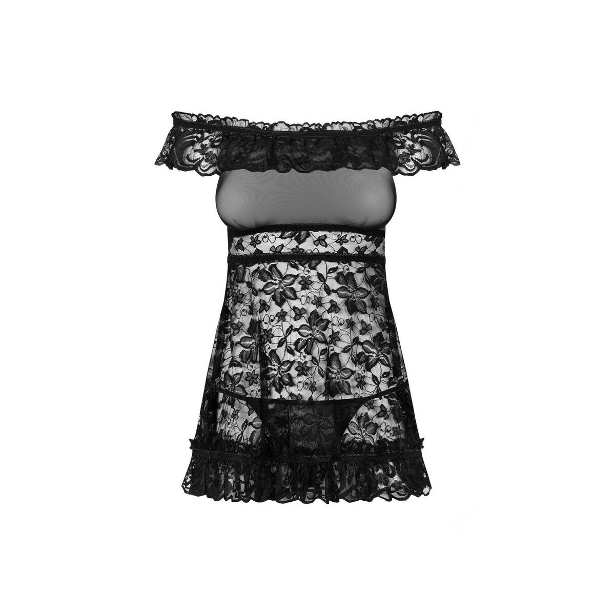 Babydoll Obsessive Svart L/XL Virágok - 3