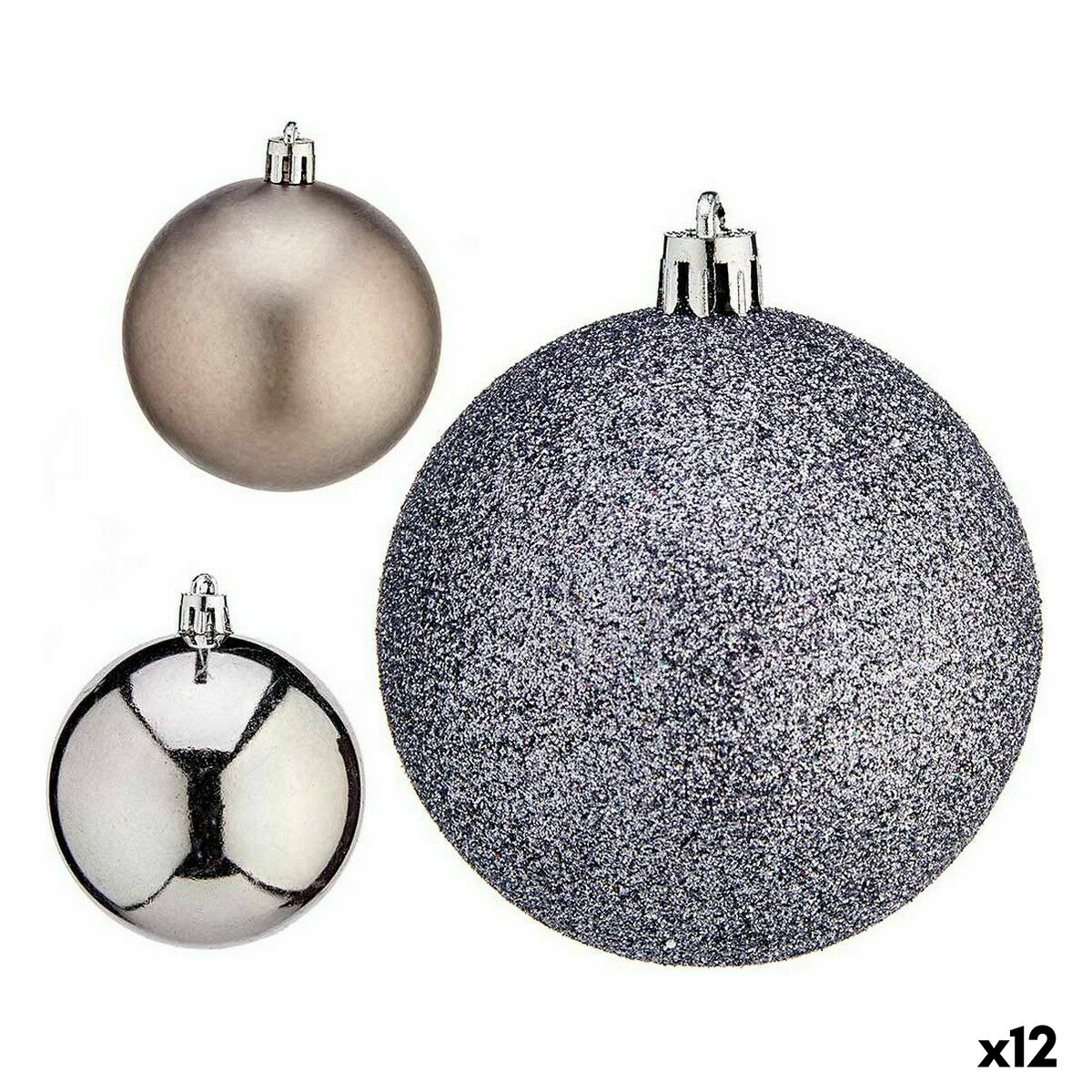 Uppsättning av julkulor Krist+ Silvrig Plast Ø 7 cm (12 antal) - 3