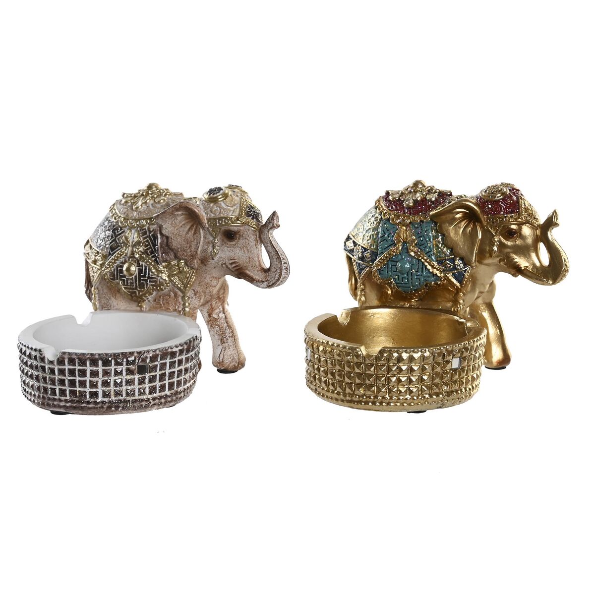 Prydnadsfigur DKD Home Decor Elefant Beige Gyllene Harts Kolonial (11 x 12 x 9 cm) (2 antal)