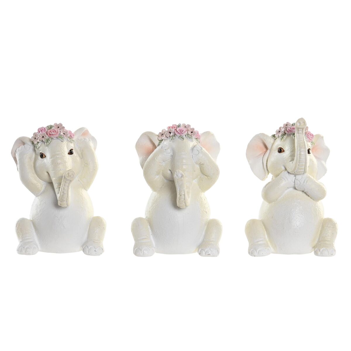 Prydnadsfigur DKD Home Decor Elefant Rosa Vit Harts (6 x 6,5 x 10 cm) (3 antal)