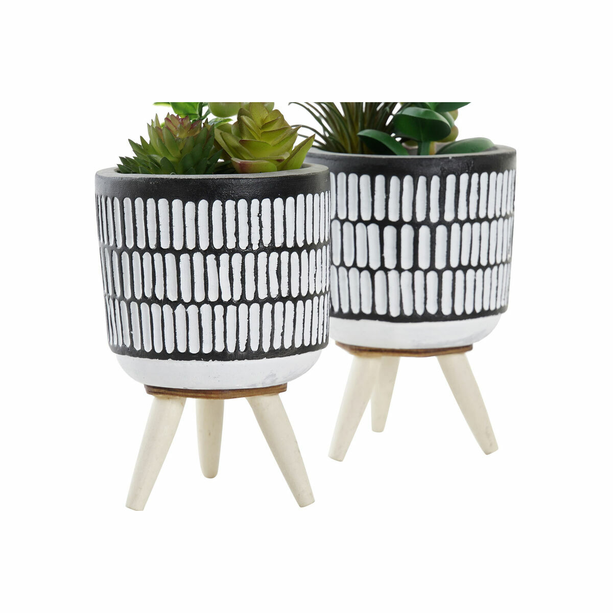 Dekorativ växt DKD Home Decor Keramik Svart Polyetylen Vit Grön (7 x 7 x 19 cm) (2 antal) - 2
