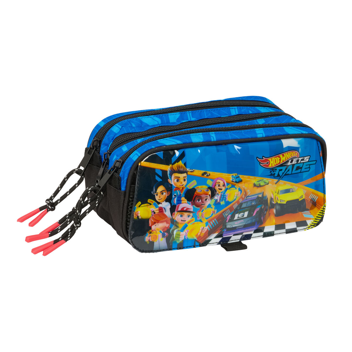 Tredubbel Carry-all Hot Wheels Let's race Blå Svart 21,5 x 10 x 8 cm